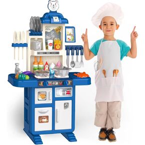 Interactive Kids Play Kitchen Set with Realistic Lights and Sounds - 46 Piece Toy Kitchen Accessories