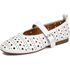 XIEDA Women's Genuine Leather Mary Janes Comfortable Cutout Ballet Flat Dress Shoes