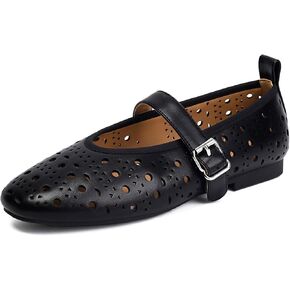 XIEDA Women's Genuine Leather Mary Janes Comfortable Cutout Ballet Flat Dress Shoes in Kuwait