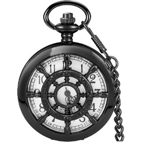 Vintage Hollow Rudder Arabic Numbers Scale Case Quartz Pocket Watch with Chain Women Men Best Gifts