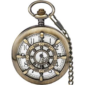 Vintage Hollow Rudder Arabic Numbers Scale Case Quartz Pocket Watch with Chain Women Men Best Gifts in Kuwait