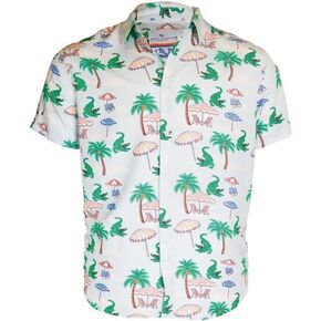 Simply Southern Men's Hawaiian Shirt, Alligator and Palm Tree Print, Short Sleeve Button Down