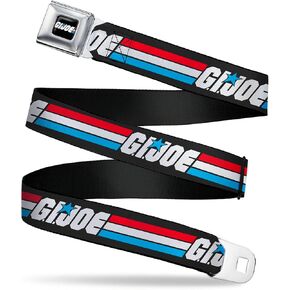 Hasbro Belt, Seatbelt Buckle Belt, GI Joe Title Logo Stripe Black Red White Blue, Adjustable