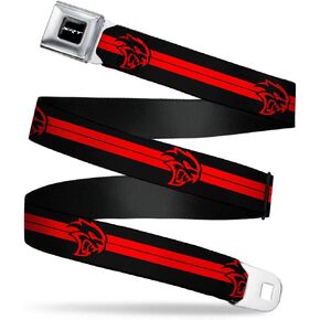 Buckle-Down Men's Seatbelt Belt Viper SRT Hellcat Kids, Dodger Stripe Logo Black/red, 1.0" Wide-20-36 Inches