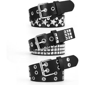3 Pcs Studded Belt Y2K Metal Goth Punk Rock Rivet Belt with Bright Pyramid Studded for Women Men