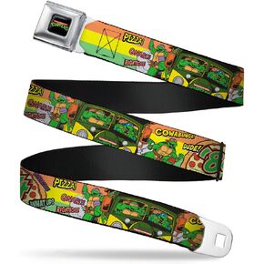 Buckle-Down Seatbelt Belt - Classic TMNT Turtles Pose14 '84 Pizza/Verbiage - 1.0" Wide - 20-36 Inches in Length