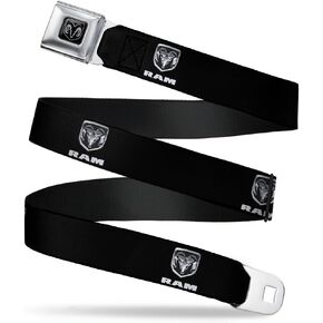 Buckle-Down Seatbelt Belt - Ram Black/Silver Logo REPEAT - 1.0" Wide - 20-36 Inches in Length