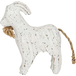 Foreside Home and Garden Carved Goat Decorative Accent White Wood & Jute by Foreside Home & Garden