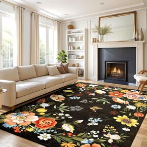 3x5 Rug for Bedroom Washable Rug Non Slip, Girl Rug, Low Pile Boho Floral Area Rug Carpet for Living Room,Bedside, Kids Room, Office, Light Green