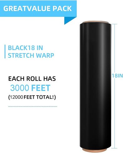 Stretch Wrap Roll, Heavy Duty 1500ft Shrink Wrap Roll, Black 18 Inch 80 Gauge Industrial Strength Stretch Film, Plastic Wrap for Pallet Wrapping Shipping Moving(2 Pack) in Saudi Arabia