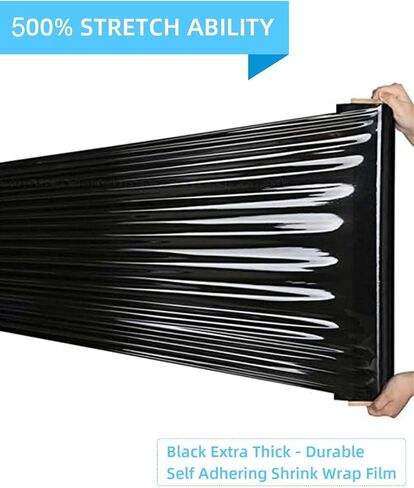 Stretch Wrap Roll, Heavy Duty 1500ft Shrink Wrap Roll, Black 18 Inch 80 Gauge Industrial Strength Stretch Film, Plastic Wrap for Pallet Wrapping Shipping Moving(2 Pack) in Saudi Arabia