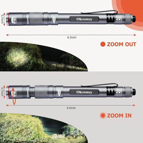 COVMAX Rechargeable Pen Light Flashlight IP67 Waterproof with Pocket Clip 4-Zoomable, Prefect for Inspection,Work,Repair in Kuwait
