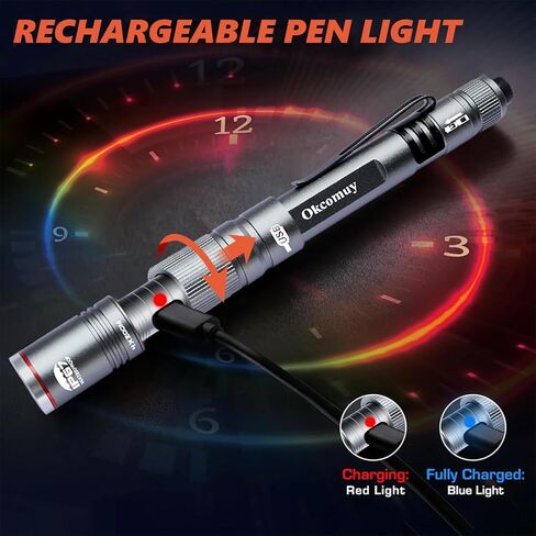 COVMAX Rechargeable Pen Light Flashlight IP67 Waterproof with Pocket Clip 4-Zoomable, Prefect for Inspection,Work,Repair in Kuwait