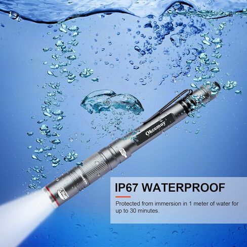 COVMAX Rechargeable Pen Light Flashlight IP67 Waterproof with Pocket Clip 4-Zoomable, Prefect for Inspection,Work,Repair in Kuwait