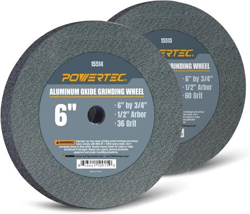 POWERTEC Bench Grinder Wheel 6 Inch White 36/80/150 Grit, Aluminum Oxide Grinding Wheel for Bench & Pedestal Grinder, 3/4" Thick 1/2" Arbor, Sharpening & Shaping Drill Bits, Blade, Chisel, 3PK (15529) in Saudi Arabia