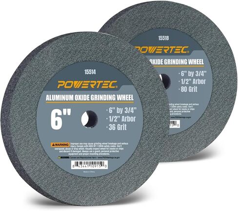 POWERTEC Bench Grinder Wheel 6 Inch White 36/80/150 Grit, Aluminum Oxide Grinding Wheel for Bench & Pedestal Grinder, 3/4" Thick 1/2" Arbor, Sharpening & Shaping Drill Bits, Blade, Chisel, 3PK (15529) in Saudi Arabia
