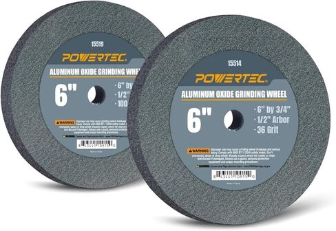 POWERTEC Bench Grinder Wheel 6 Inch White 36/80/150 Grit, Aluminum Oxide Grinding Wheel for Bench & Pedestal Grinder, 3/4" Thick 1/2" Arbor, Sharpening & Shaping Drill Bits, Blade, Chisel, 3PK (15529) in Saudi Arabia