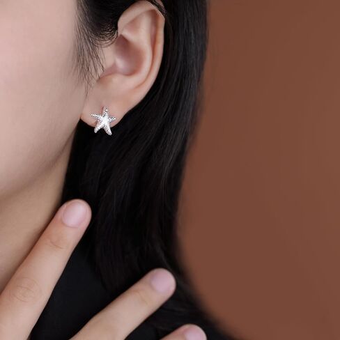 Reffeer Solid 925 Sterling Silver Starfish Stud Earrings for Women Teens Beach Stud Earrings Sea Fish Earrings in Saudi Arabia