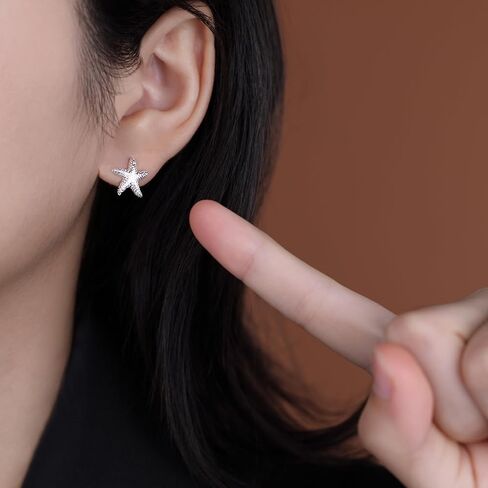 Reffeer Solid 925 Sterling Silver Starfish Stud Earrings for Women Teens Beach Stud Earrings Sea Fish Earrings in Saudi Arabia
