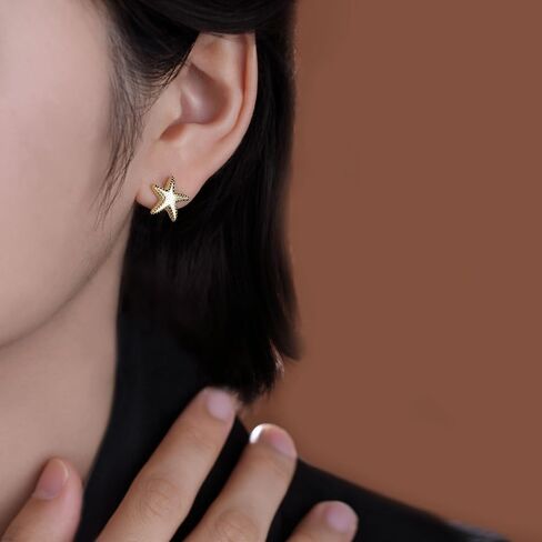 Reffeer Solid 925 Sterling Silver Starfish Stud Earrings for Women Teens Beach Stud Earrings Sea Fish Earrings in Saudi Arabia
