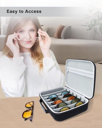 Travel Sunglasses Organizer Case, Portable Eyeglasses Storage Box, Adjustable Multi-Compartments & Crushproof Design, Holds Up to 7 Pairs, Eyewear Display Case for Men Women in Kuwait