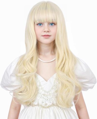 Light Blonde Wigs for Kids Girls Long Wavy Curly Blonde Child Wig Blond Wig with Bangs in Saudi Arabia