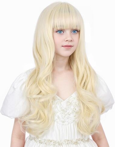 Light Blonde Wigs for Kids Girls Long Wavy Curly Blonde Child Wig Blond Wig with Bangs in Saudi Arabia