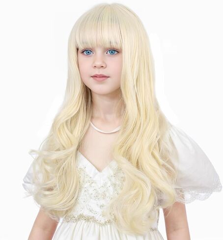 Light Blonde Wigs for Kids Girls Long Wavy Curly Blonde Child Wig Blond Wig with Bangs in Saudi Arabia