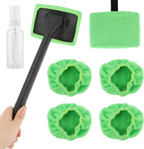 Windshield Cleaner Tool, Car Window Cleaner with Extendable Handle,5 Reusable Microfiber Pads,Windshield Cleaning Tool,Auto Glass Wiper for Car Detailing,Home Windows(Green) in Saudi Arabia