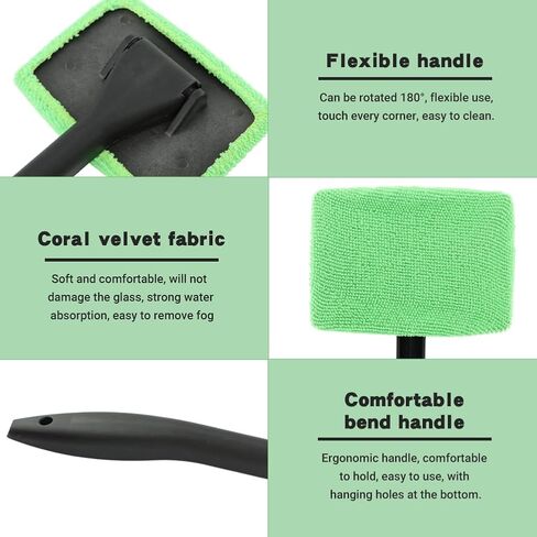 Windshield Cleaner Tool, Car Window Cleaner with Extendable Handle,5 Reusable Microfiber Pads,Windshield Cleaning Tool,Auto Glass Wiper for Car Detailing,Home Windows(Green) in Saudi Arabia