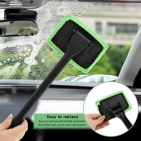 Windshield Cleaner Tool, Car Window Cleaner with Extendable Handle,5 Reusable Microfiber Pads,Windshield Cleaning Tool,Auto Glass Wiper for Car Detailing,Home Windows(Green) in Saudi Arabia