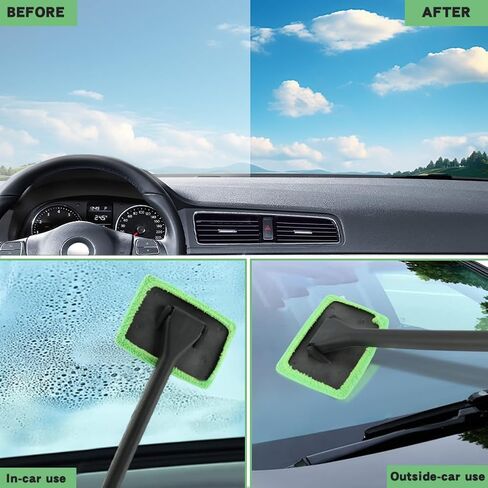 Windshield Cleaner Tool, Car Window Cleaner with Extendable Handle,5 Reusable Microfiber Pads,Windshield Cleaning Tool,Auto Glass Wiper for Car Detailing,Home Windows(Green) in Saudi Arabia