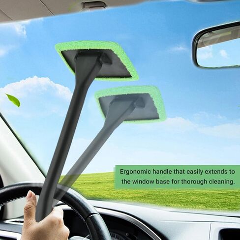 Windshield Cleaner Tool, Car Window Cleaner with Extendable Handle,5 Reusable Microfiber Pads,Windshield Cleaning Tool,Auto Glass Wiper for Car Detailing,Home Windows(Green) in Saudi Arabia