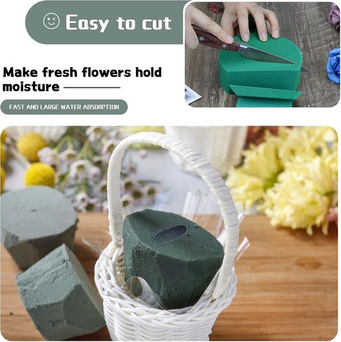 4Pcs Floral Foam Blocks (7" L x 3.5" W x 2.1H) Green Wet Dry Flower Foam Bricks Florist Plant Foam for Artificial and Fresh Flower Arrangement in Saudi Arabia
