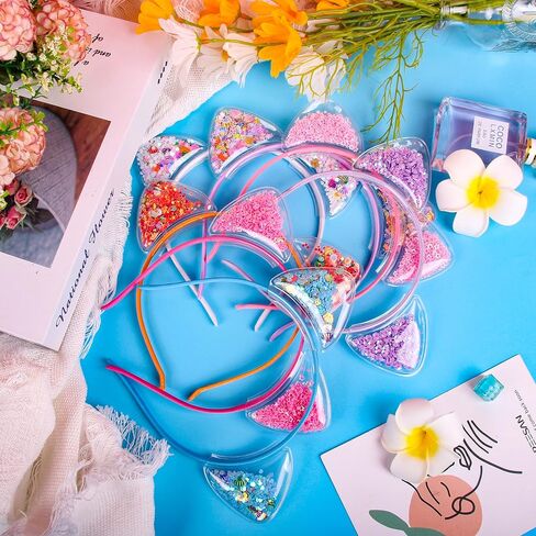 Fishdown Cute Cat Ears Headbands Set for Girls - Transparent Non-slip Plastic Headbands (7pcs Per Pack, Each Color 1pcs) in Kuwait