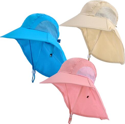 Kids Sun Hats with Neck Flap UV Protection Fishing Hat Unisex Children Wide Brim Beach Hat for Age 2-14 in Saudi Arabia
