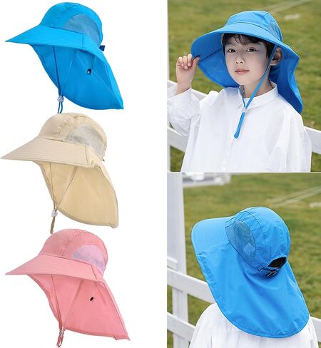 Kids Sun Hats with Neck Flap UV Protection Fishing Hat Unisex Children Wide Brim Beach Hat for Age 2-14 in Saudi Arabia