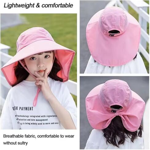Kids Sun Hats with Neck Flap UV Protection Fishing Hat Unisex Children Wide Brim Beach Hat for Age 2-14 in Saudi Arabia