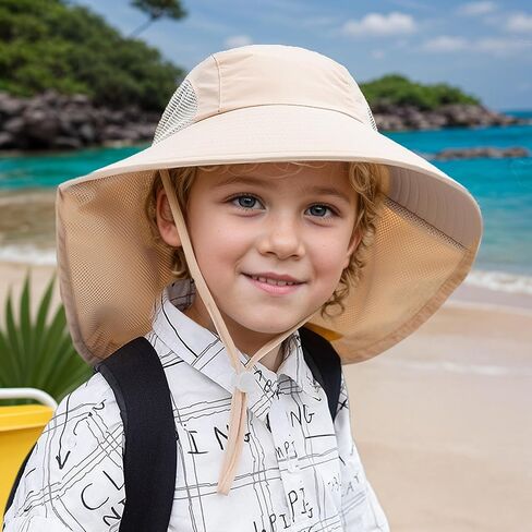 Kids Sun Hats with Neck Flap UV Protection Fishing Hat Unisex Children Wide Brim Beach Hat for Age 2-14 in Saudi Arabia