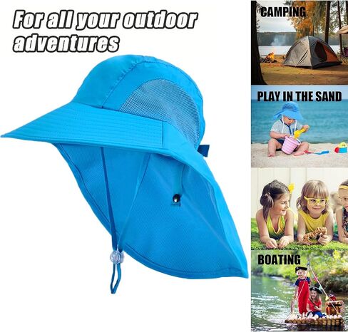 Kids Sun Hats with Neck Flap UV Protection Fishing Hat Unisex Children Wide Brim Beach Hat for Age 2-14 in Saudi Arabia
