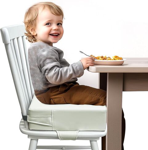 Toddler Booster Seat for Dining Table – PU Washable Cushion with Double Safe Straps, Non-Slip Bottom, Portable Travel Booster Seat for Toddlers (Grey) in Saudi Arabia