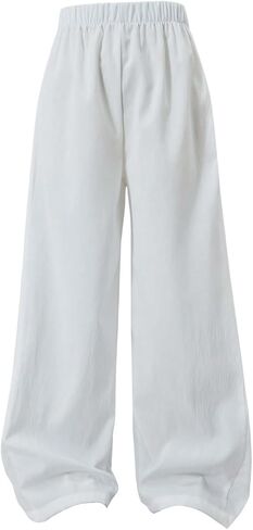Girl's Wide Leg Sports Baggy Pants Elastic Waist Long Track Trousers with Pockets in Saudi Arabia