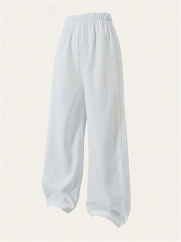 Girl's Wide Leg Sports Baggy Pants Elastic Waist Long Track Trousers with Pockets in Saudi Arabia