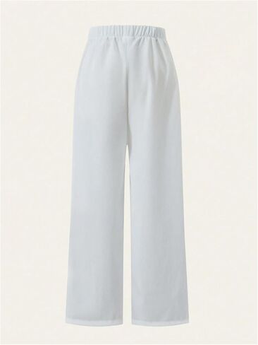 Girl's Wide Leg Sports Baggy Pants Elastic Waist Long Track Trousers with Pockets in Saudi Arabia