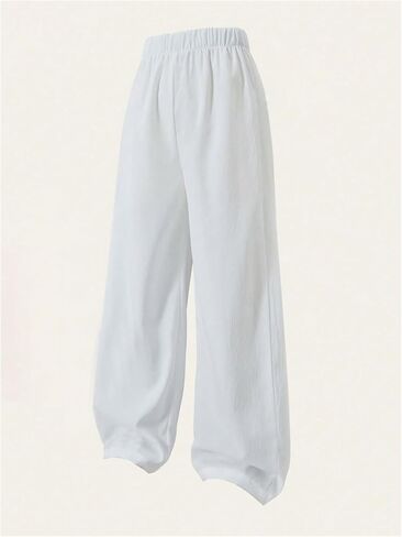 Girl's Wide Leg Sports Baggy Pants Elastic Waist Long Track Trousers with Pockets in Saudi Arabia