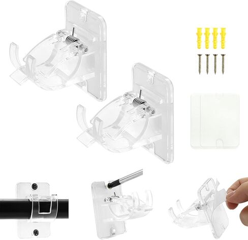 2 PCS/4 PCS Window Hardware Rod Holders Transparent Curtain Pole Bracket,Universal Self-Adhesive Wall Mount Curtain Rod Holder for 10 to 30mm Diameter Pole with Screws (2pcs) in Kuwait