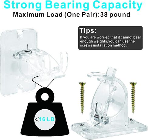 2 PCS/4 PCS Window Hardware Rod Holders Transparent Curtain Pole Bracket,Universal Self-Adhesive Wall Mount Curtain Rod Holder for 10 to 30mm Diameter Pole with Screws (2pcs) in Kuwait