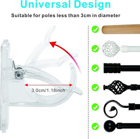 2 PCS/4 PCS Window Hardware Rod Holders Transparent Curtain Pole Bracket,Universal Self-Adhesive Wall Mount Curtain Rod Holder for 10 to 30mm Diameter Pole with Screws (2pcs) in Kuwait