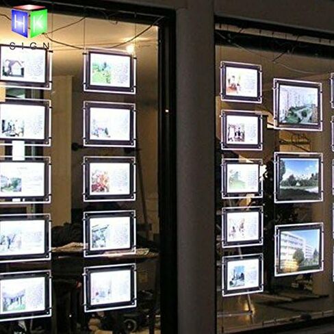 نافذة مكتب العقارات شنقا ملصق أكريليك إطار مصباح LED Clastal LED Sign Scile حامل (أفقي/منظر طبيعي ، 3pcs A3 لكل صف) in Saudi Arabia