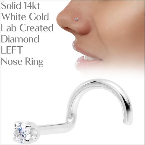 Body Candy 14k Solid Gold Nose Ring Studs - 2mm Lab Grown Diamond Created by MasterJeweler - Left Side Nose Ring 18 Gauge 20 Gauge Real Gold Nose Ring Piercing Jewelry for Women, Men in Saudi Arabia